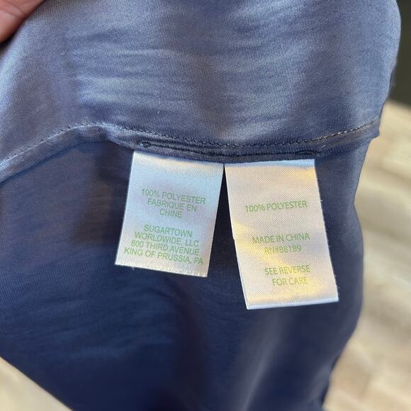 Lilly Pulitzer Navy Blouse Pleated Balloon Sleeve Gold Button Cuffs XL - Picture 5 of 7